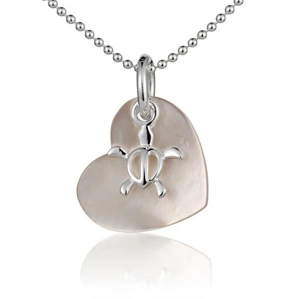 Hawaiian 925 Sterling Silver small sterling silver Shell Heart Honu pendant featuring a shell and turtle design.