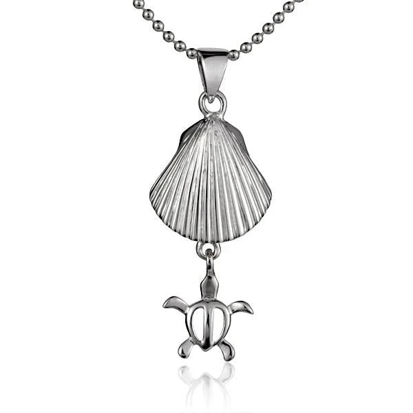 Hawaiian 925 Sterling Silver shell Honu pendant with turtle design, crafted from 925 sterling silver.