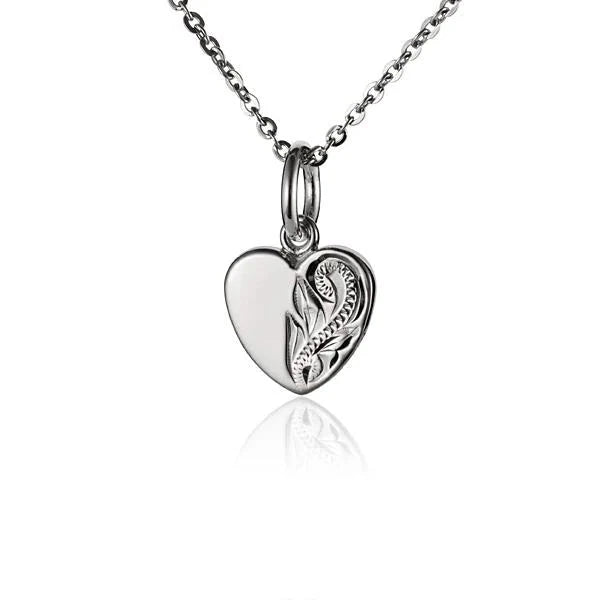 Hawaiian 925 Sterling Silver small scroll heart pendant made of 925 sterling silver with intricate detailing.