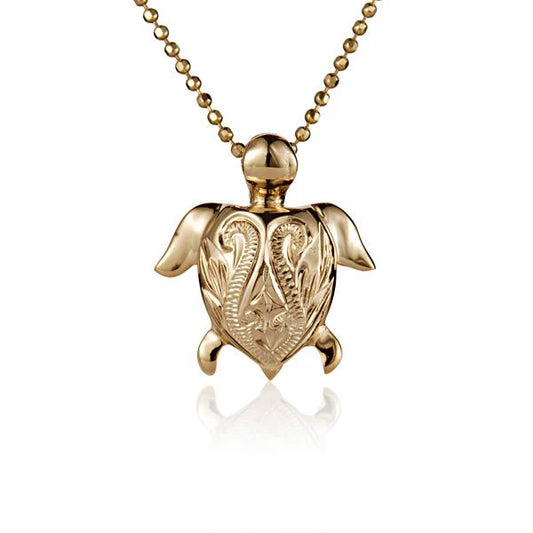 Small turtle scroll pendant featuring a detailed turtle design on a silver-toned chain, crafted by Ashley's Gift Shop.