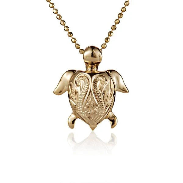 Hawaiian 925 Sterling Silver small turtle scroll pendant in 925 sterling silver, featuring detailed turtle and scroll design.