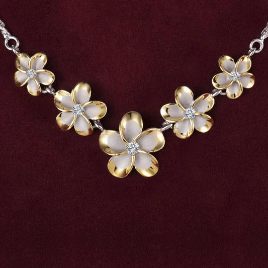 Sterling silver Rhoidum Plumeria 2T YG Rope Necklace with 10-15mm links, featuring intricate floral design and polished finish.