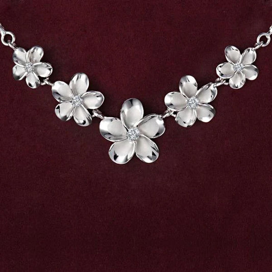Sterling silver Plumeria Rhodium Rope Necklace with 10-15mm diameter, elegant and stylish jewelry from Ashley's Gift Shop.