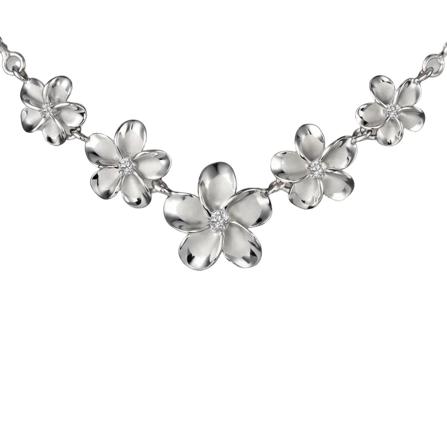 Hawaiian 925 Sterling Silver plumeria Rhodium Rope Necklace with 10-15mm links.