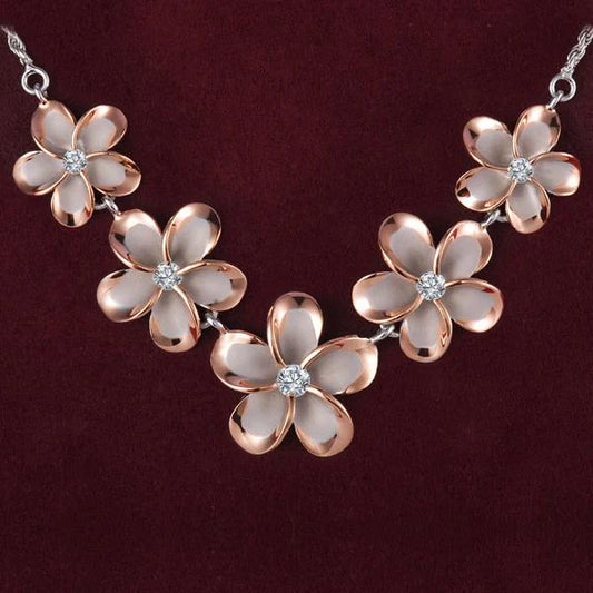 Sterling silver Rhoidum Plumeria 2T PG rope necklace with 15-20mm beads, featuring a detailed floral design.