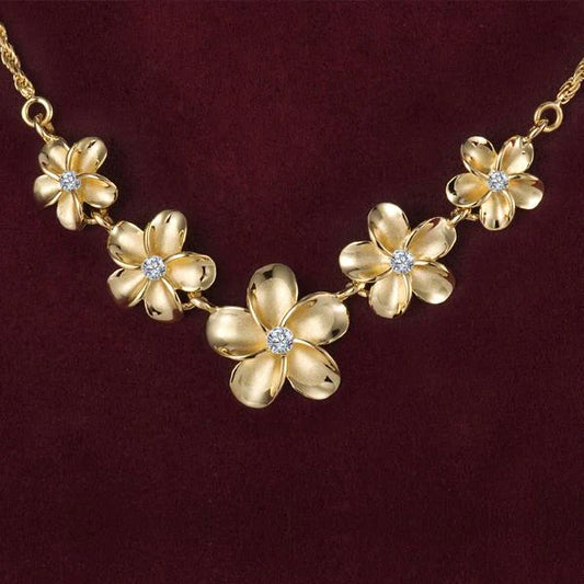 Sterling silver Plumeria Rope YG coating necklace with 10-15mm diameter, featuring a detailed floral design.