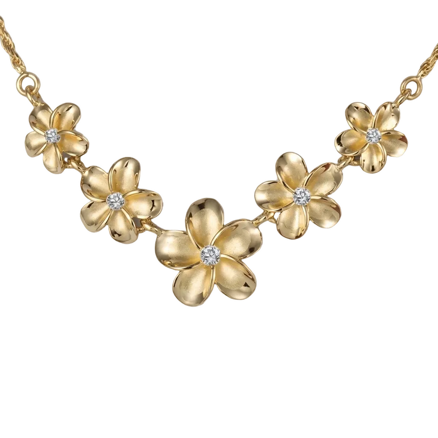 Hawaiian 925 Sterling Silver plumeria Rope YG Coating necklace with 10-15mm width, featuring intricate floral design.