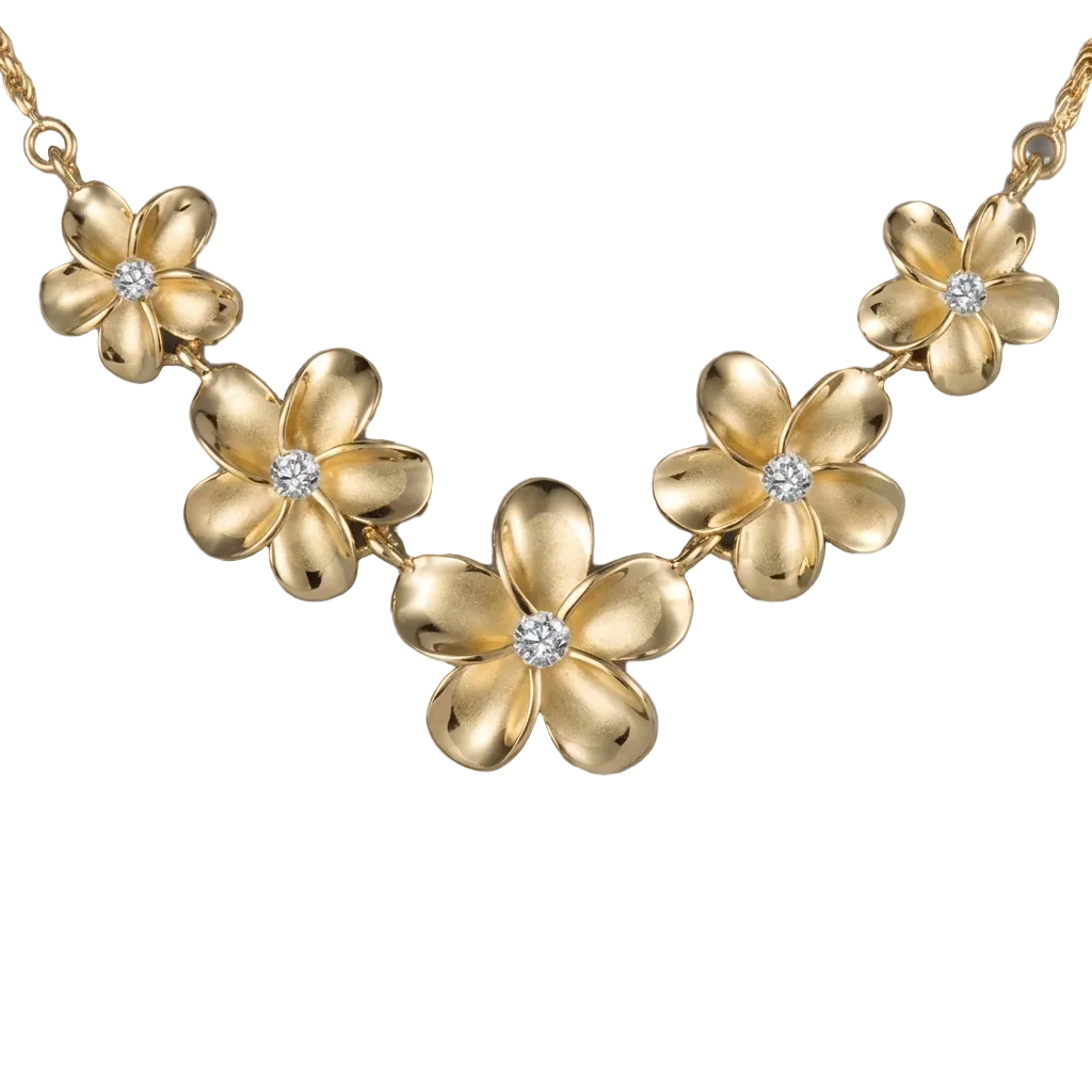 Hawaiian 925 Sterling Silver plumeria Rope YG Coating necklace, featuring a 12-18mm rope chain.