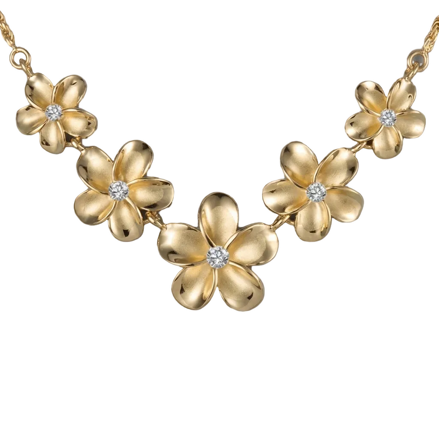 Hawaiian 925 Sterling Silver plumeria Rope YG Coating necklace, featuring a 12-18mm rope chain.