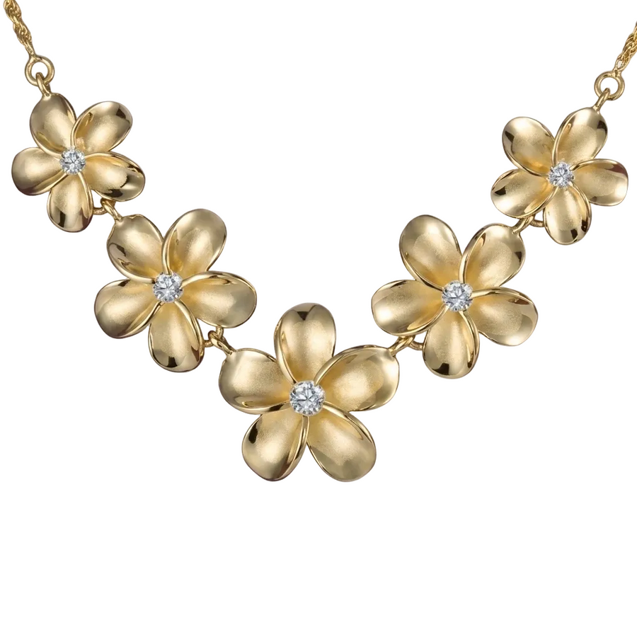 Hawaiian 925 Sterling Silver plumeria Rope YG coating necklace, 15-20mm, featuring a detailed floral pendant.