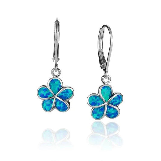 925 sterling silver SOE Opal Plumeria L/B earring with 12mm diameter, featuring a delicate floral design and vibrant opal stone.