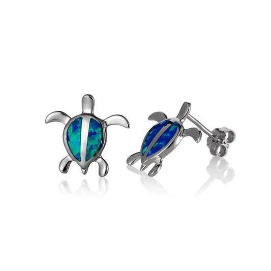 Sterling silver Honu Opal post earring featuring a turtle design from Ashley's Gift Shop.