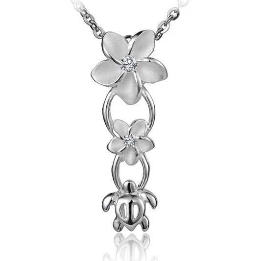 Sterling silver Honu vertical pendant measuring 10mm-6mm, crafted by Ashley's Gift Shop, with intricate turtle design.