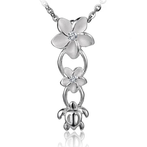 Hawaiian 925 Sterling Silver honu vertical pendant, 10mm-6mm size, featuring a turtle design.