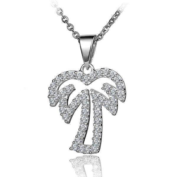 Hawaiian 925 Sterling Silver palm Tree Outline CZ Pendant featuring a detailed palm tree design.