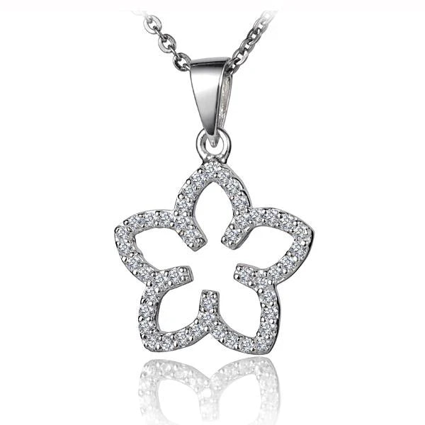 Hawaiian 925 Sterling Silver flower Outline CZ pendant with intricate floral design.