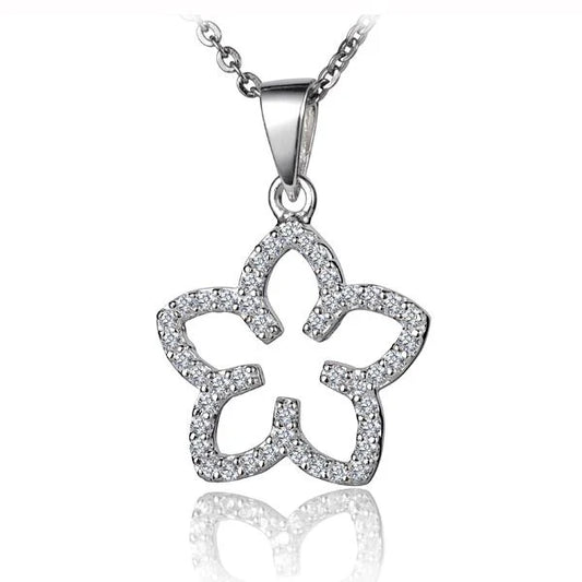 Sterling silver Flower Outline CZ pendant with delicate floral design, perfect for elegant jewelry and gift-giving.