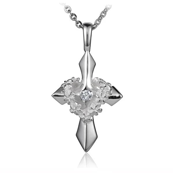 Hawaiian 925 Sterling Silver cross Plumeria Lei Pendant featuring intricate flower and lei designs.