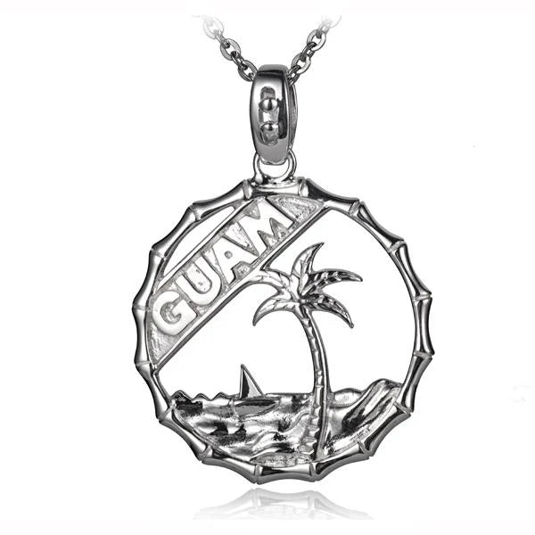 Hawaiian 925 Sterling Silver guam Palm Pendant #2 featuring detailed palm tree design.