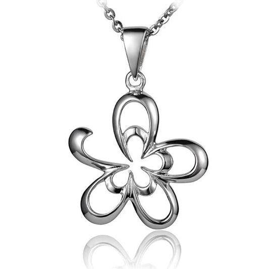 925 sterling silver Plumeria outline pendant with floral design, featuring a delicate and elegant appearance.