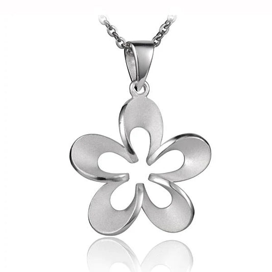 Sterling silver Plumeria Outline Pendant with floral design, crafted in 925 silver, featuring a delicate and elegant appearance.