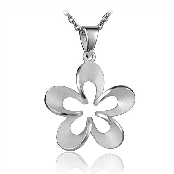 Hawaiian 925 Sterling Silver plumeria C/O Outline Pendant #3 featuring a floral design.