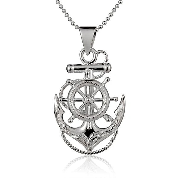Hawaiian 925 Sterling Silver anchor pendant with engraved design.