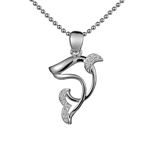 Hawaiian 925 Sterling Silver cZ dolphin pendant featuring sparkling cubic zirconia, crafted for elegant jewelry.