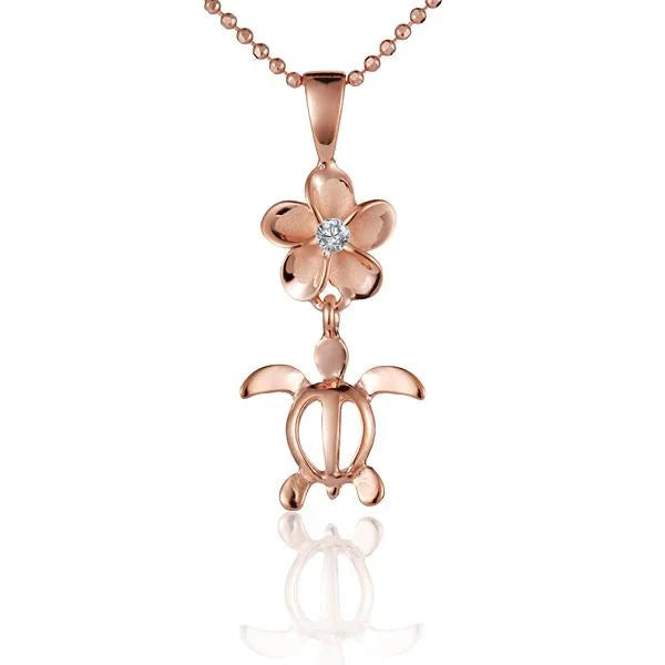 Hawaiian 925 Sterling Silver plumeria CZ Honu PG pendant featuring an 8mm design, accented with cubic zirconia.