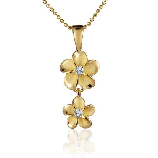 Sterling silver Plumeria CZ pendant with 10/8mm size, featuring a floral design and intricate craftsmanship.