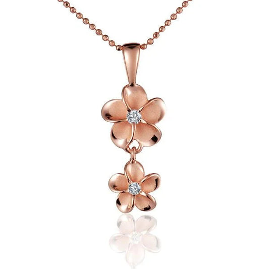 925 silver Plumeria CZ PG pendant featuring 10/8mm flower design, crafted by Ashley's Gift Shop.