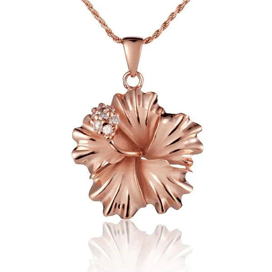 Sterling silver Hibiscus CZ pendant, 25mm, featuring colorful cubic zirconia accents, designed for elegant jewelry.