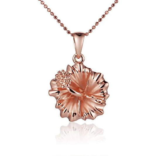 Sterling silver Hibiscus PG Rhodium pendant, 15mm, featuring detailed floral design, ideal for necklace jewelry.