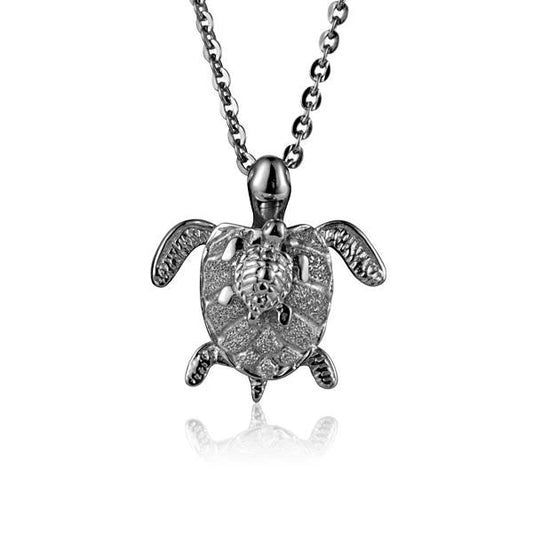Sterling silver Mom/Baby turtle pendant featuring rhodium finish, crafted from 925 sterling silver, ideal for jewelry and gifts