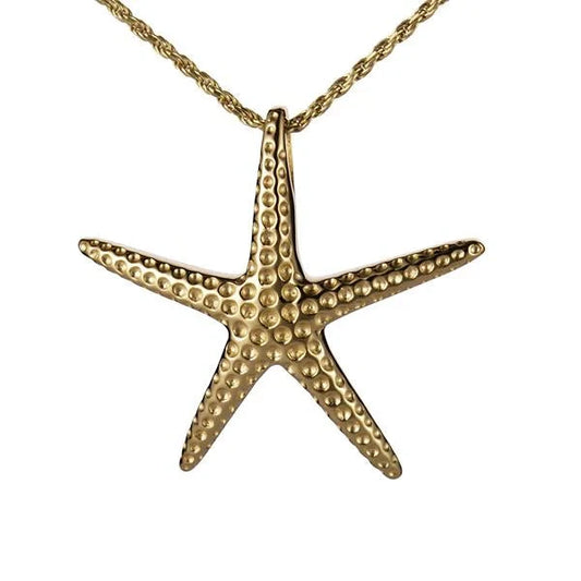Sterling silver starfish pendant with YG plating, featuring a detailed starfish design on a chain necklace.
