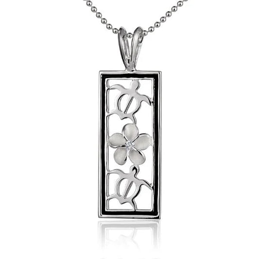 Square Honu Plumeria B/B pendant made of 925 sterling silver with tropical plumeira design, featuring a square shape and intricate details.