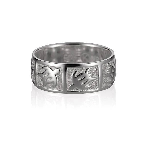 Hawaiian 925 Sterling Silver honu ring with 8mm width, featuring a turtle design.