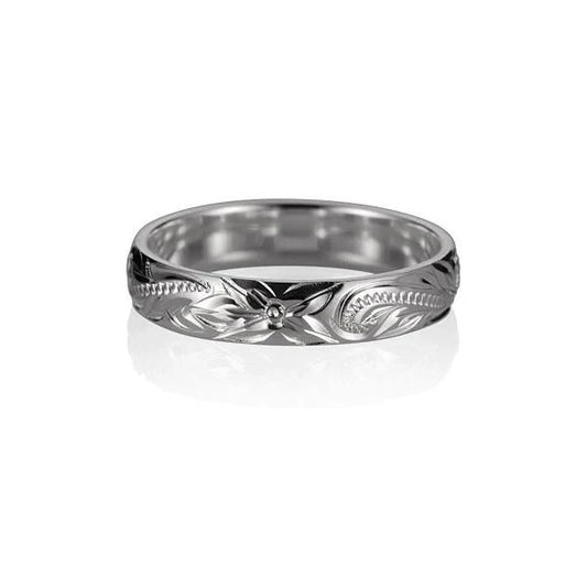 Sterling silver scroll ring, 4mm band, featuring intricate designs, crafted from 925 sterling silver.