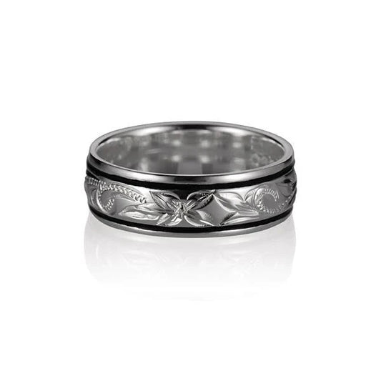 925 Sterling Silver 6mm Scroll B/B Ring with intricate engraved design, perfect for stacking or special occasions.