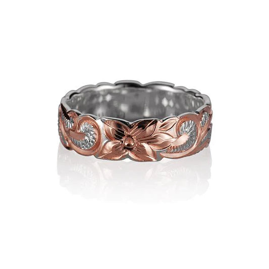 Sterling silver Queen Design c/o PG ring, 6mm width, showcasing intricate detailing and polished finish.