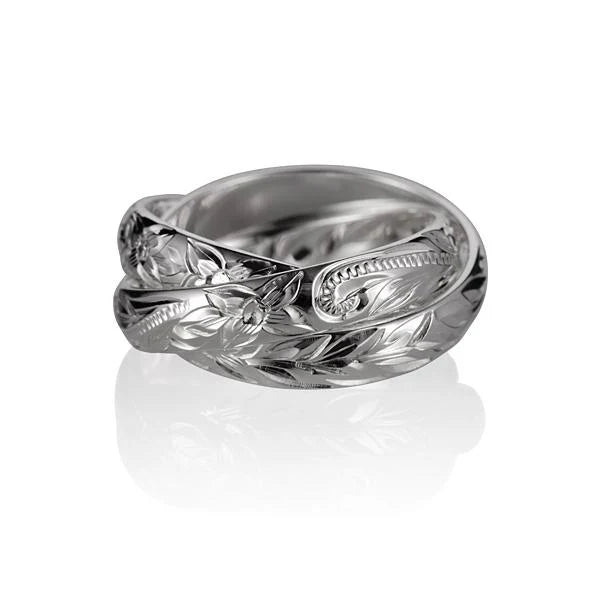 Hawaiian 925 Sterling Silver 3-in-1 scroll rings featuring intricate engraved designs.