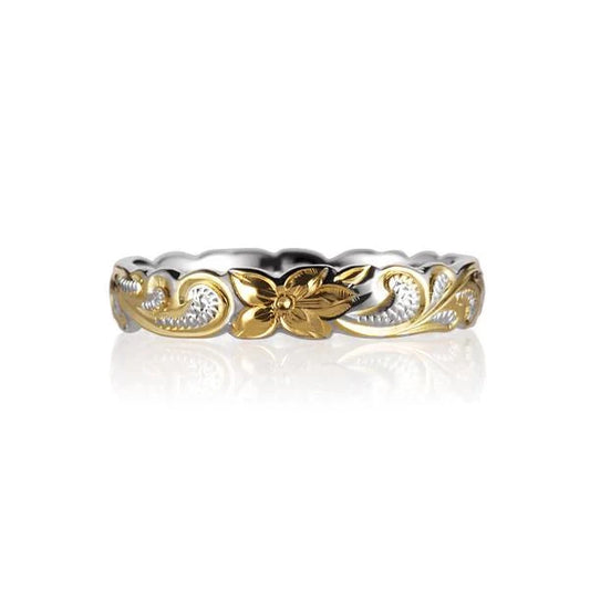 925 sterling silver Queen 2T YG plate ring with 4mm band, featuring a polished gold-plated finish and sleek design.