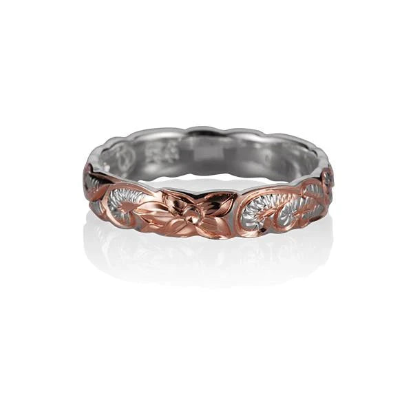 Hawaiian 925 Sterling Silver c/O Queen 2T PG Plate Ring with 4mm band.
