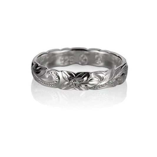 Sterling silver Princess Scroll Ring with 4mm band, featuring intricate scroll detailing, jewelry by Ashley's Gift Shop.