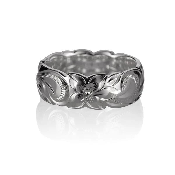 Hawaiian 925 Sterling Silver 8mm x 1.7mm scroll closure ring, crafted in 925 silver with detailed scrolling design.