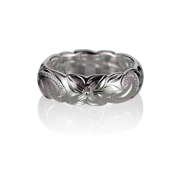 Hawaiian 925 Sterling Silver 6mm x 1.7mm scroll cuff ring featuring intricate detailing.