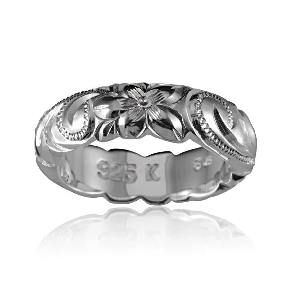 Hawaiian 925 Sterling Silver six 2.5mm oval cut-out rings in 925 sterling silver, polished surfaces and intricate cut-out.