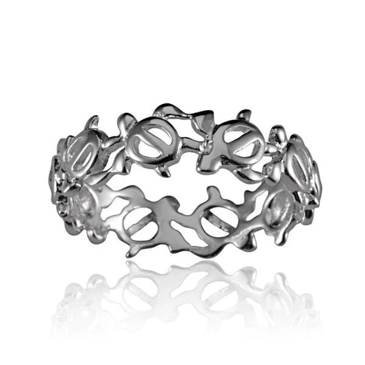Sterling silver Honu Lei ring featuring a Hawaiian turtle design, crafted by Ashley's Gift Shop.
