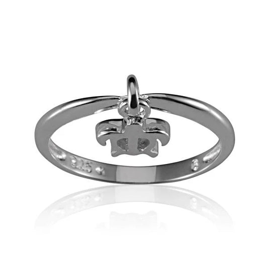 Sterling silver Moving Honu ring featuring a detailed turtle design, crafted by Ashley's Gift Shop.