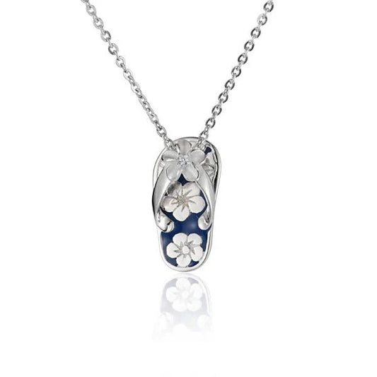 925 sterling silver Plumeria enamel slipper pendant featuring colorful floral design, ideal for necklace or charm jewelry.
